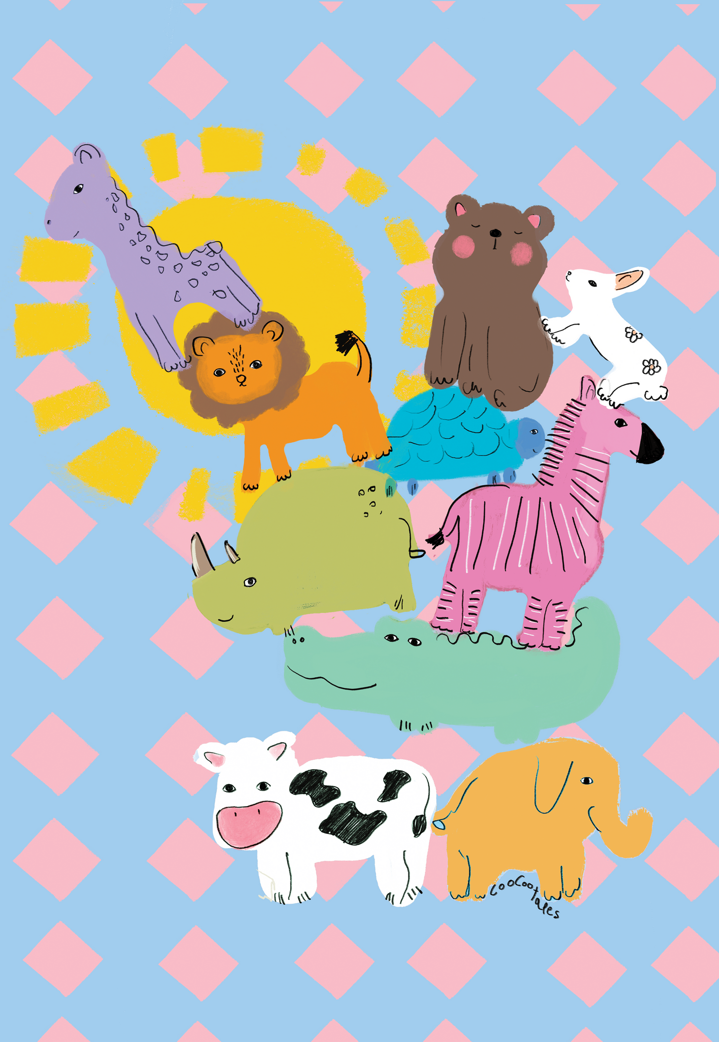 Vibrant And Playful  Animals Artwork - CooCootales