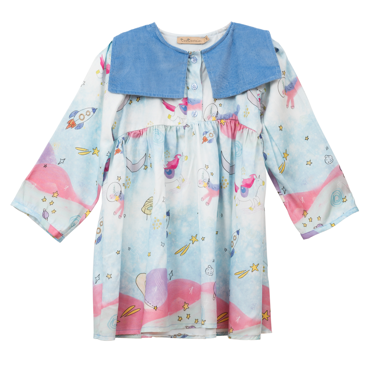 Unicorns In Space Dress With Blue Collar - CooCootales