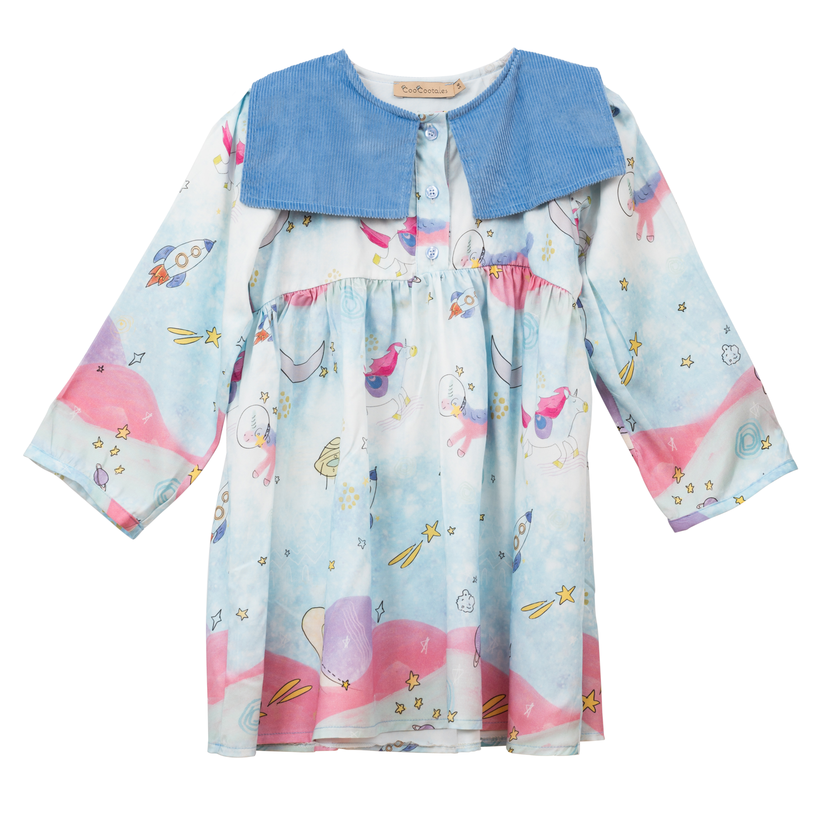 Unicorns In Space Dress With Blue Collar - CooCootales