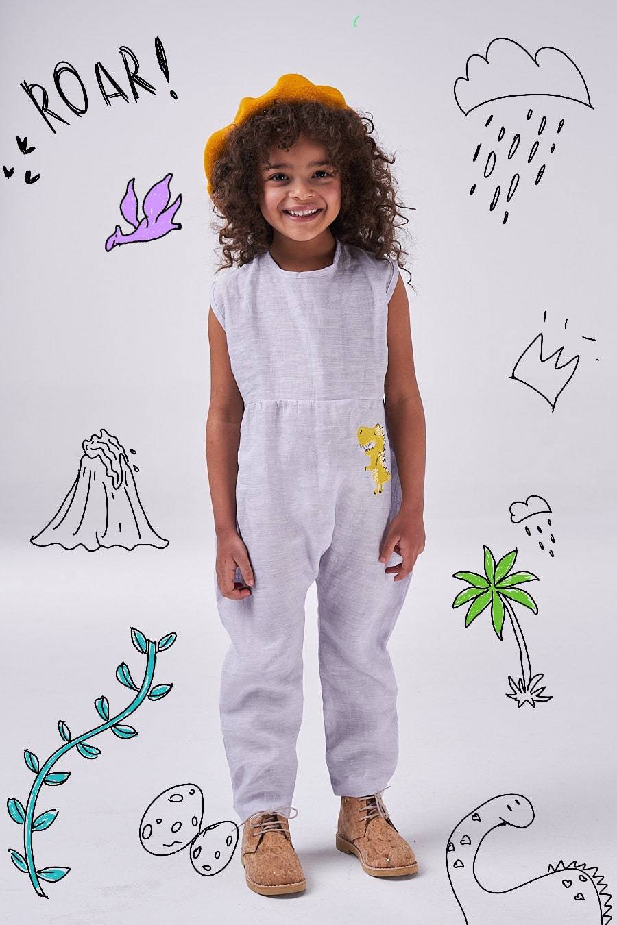 The Dinosaur Romper (beige/light blue) - CooCootales