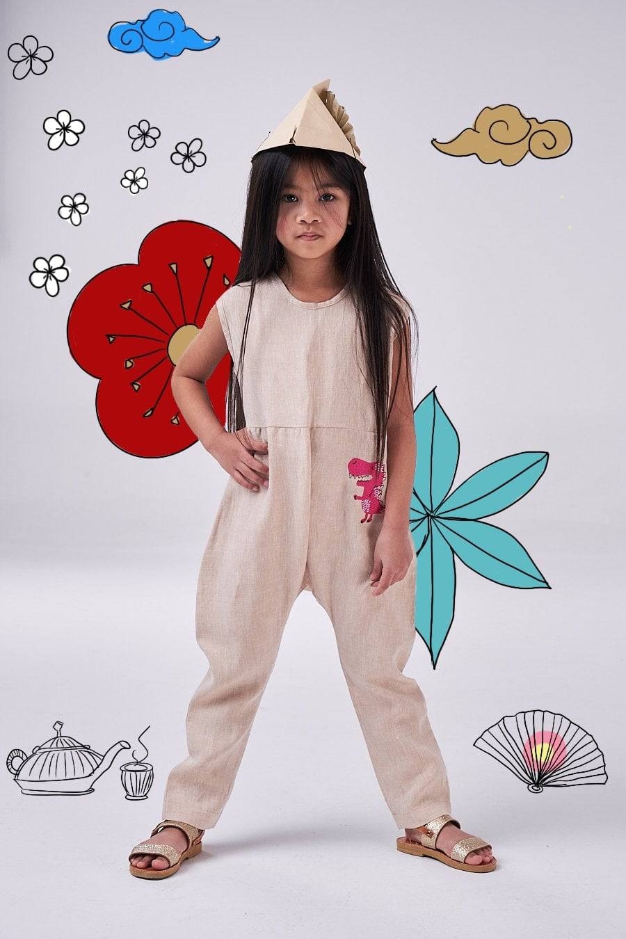 The Dinosaur Romper (light blue/beige) - CooCootales