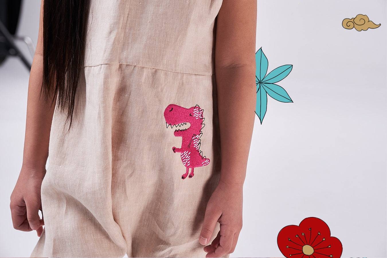 The Dinosaur Romper (light blue/beige) - CooCootales