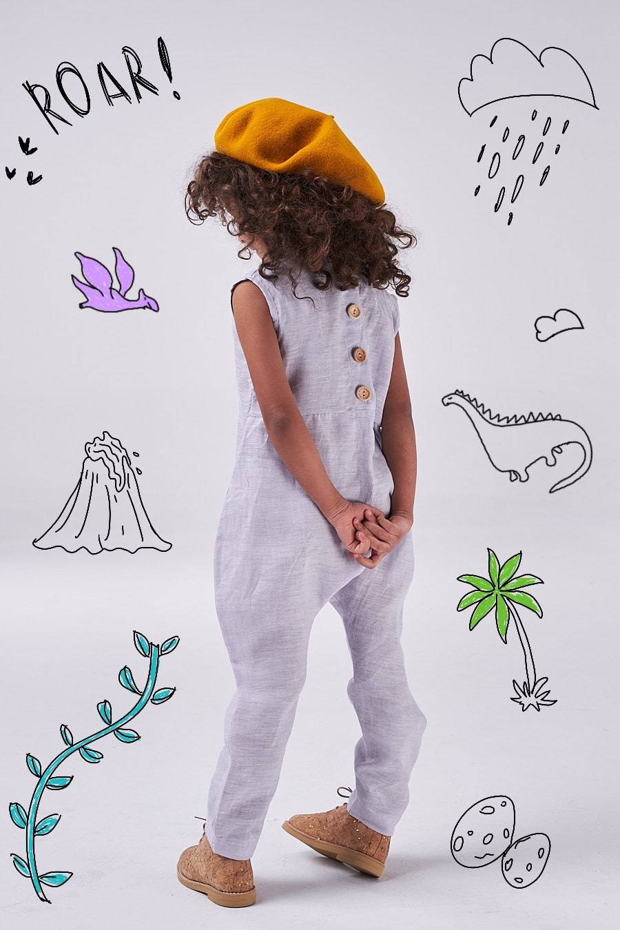 The Dinosaur Romper (light blue/beige) - CooCootales