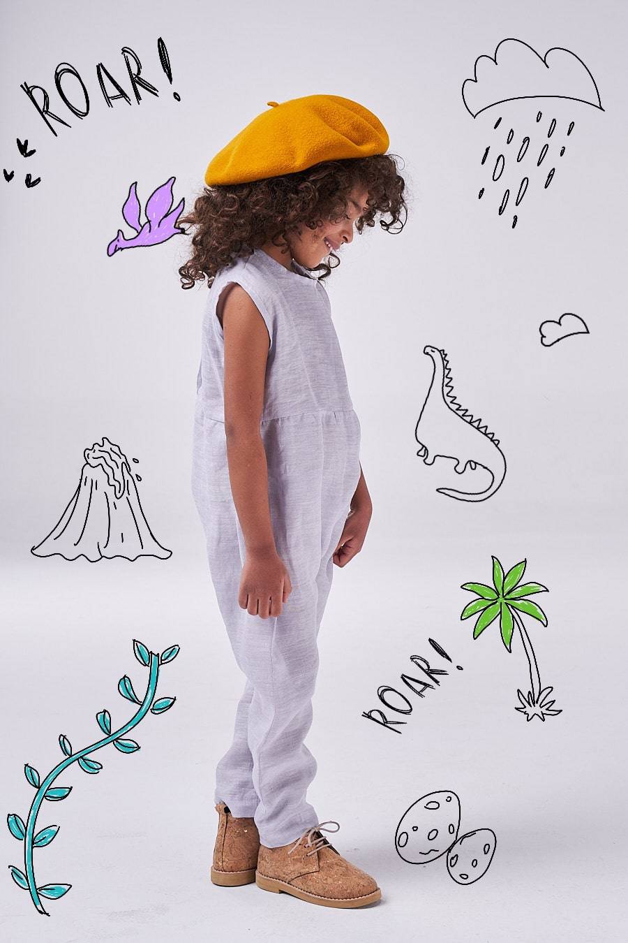 The Dinosaur Romper (light blue/beige) - CooCootales