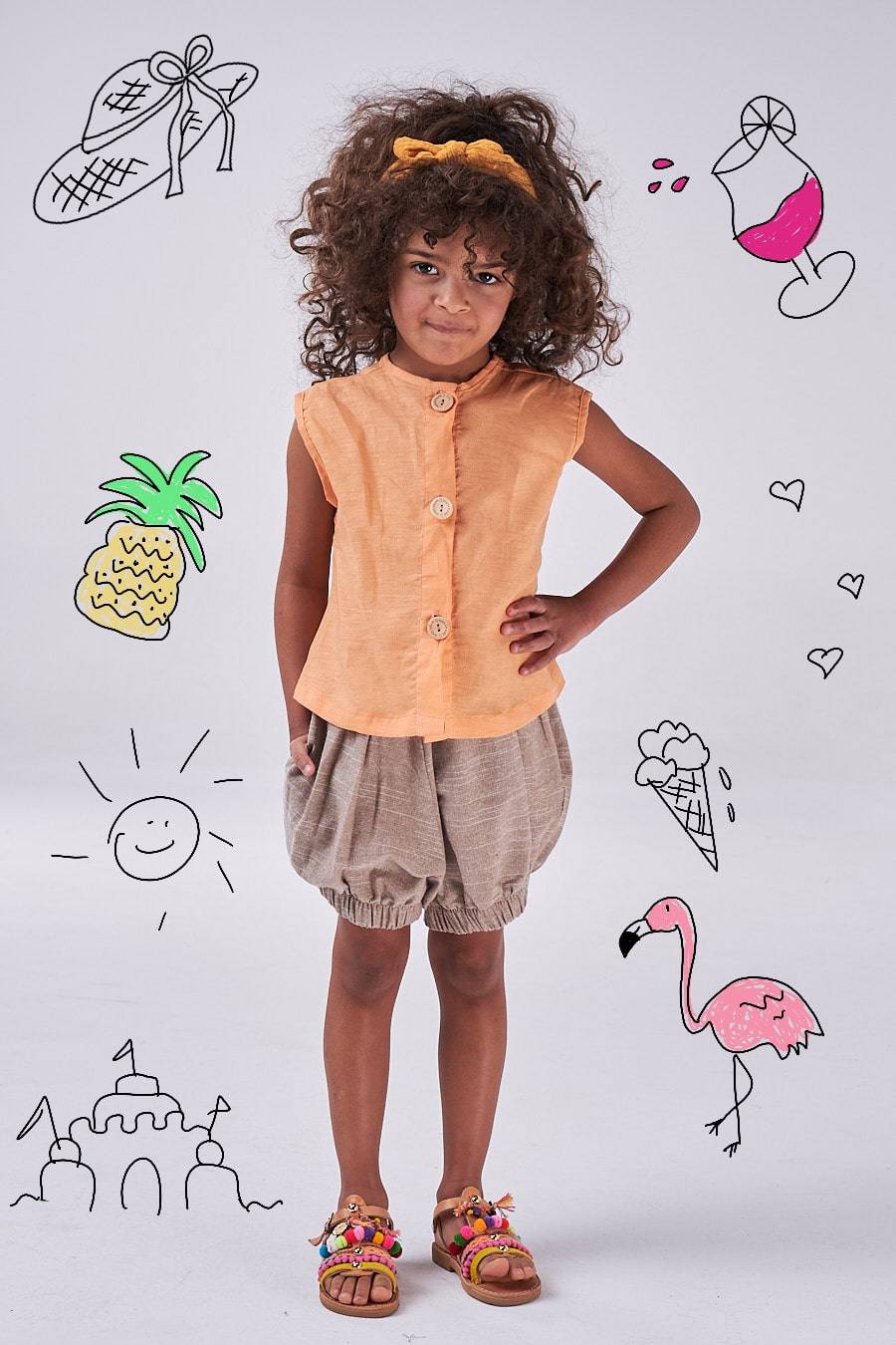 The Summer Breeze Shirt (girls - pale green/orange/light gray) - CooCootales