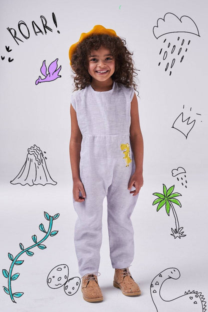 The Dinosaur Romper (beige/light blue) - CooCootales