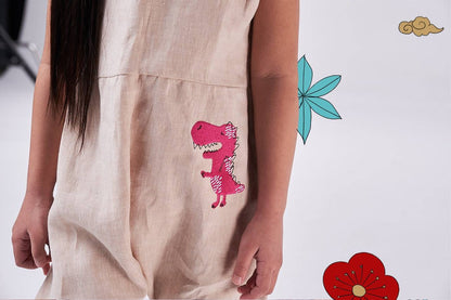 The Dinosaur Romper (beige/light blue) - CooCootales